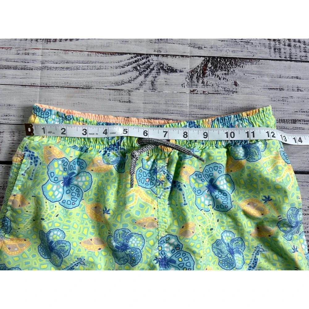 Michaels Swim Trunks Boys Size M Green Giraffe Hibiscus Floral Drawstring Shorts